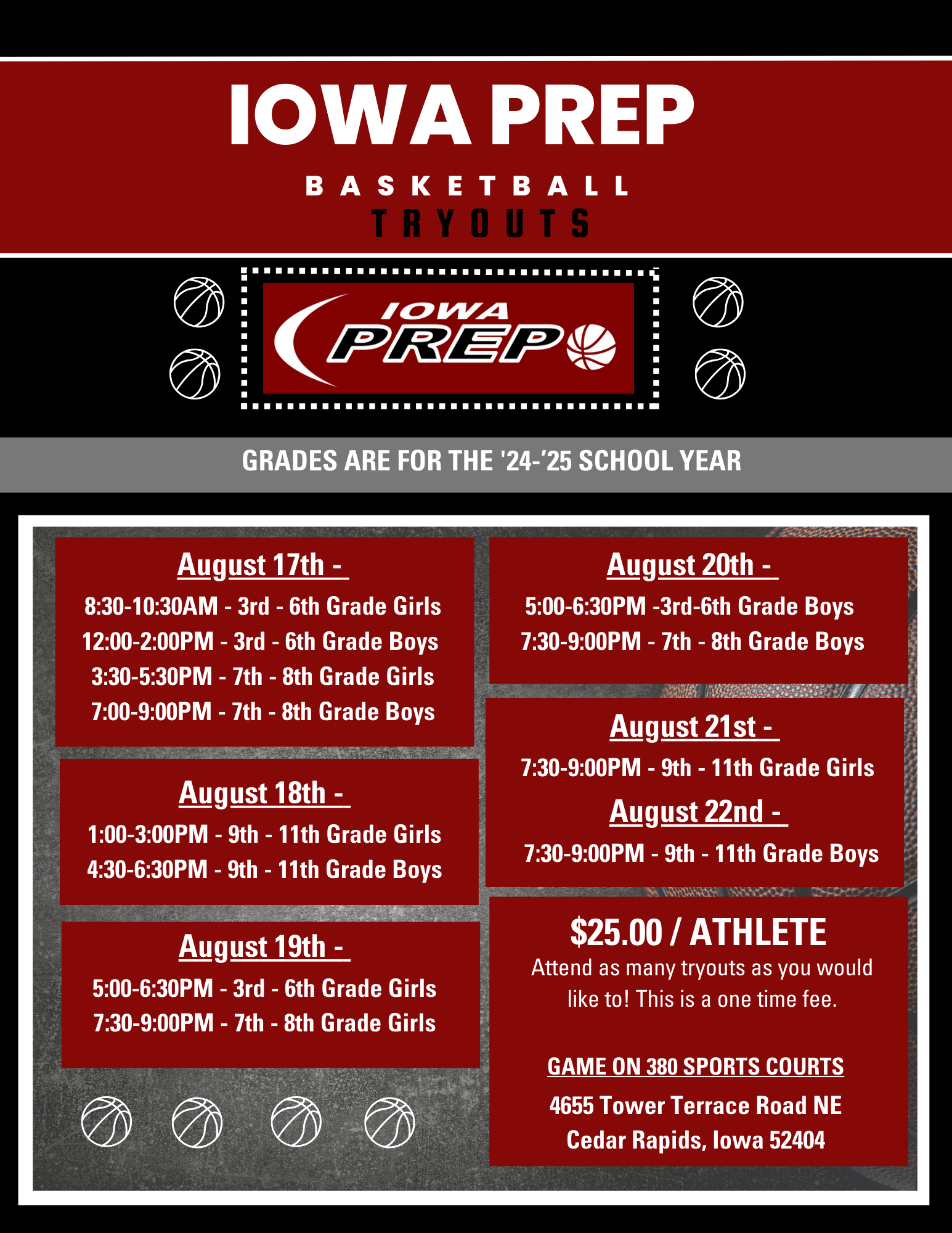 Iowa Prep Basketball 2024 Spring and Summer Tryouts | AAU | Club Basketball | Cedar Rapids, Iowa